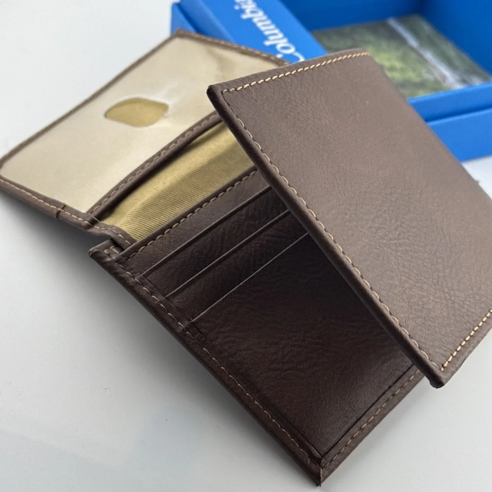 Columbia Men's Leather Wallet brown bifold RFID Billfoldw/ Logo NIB